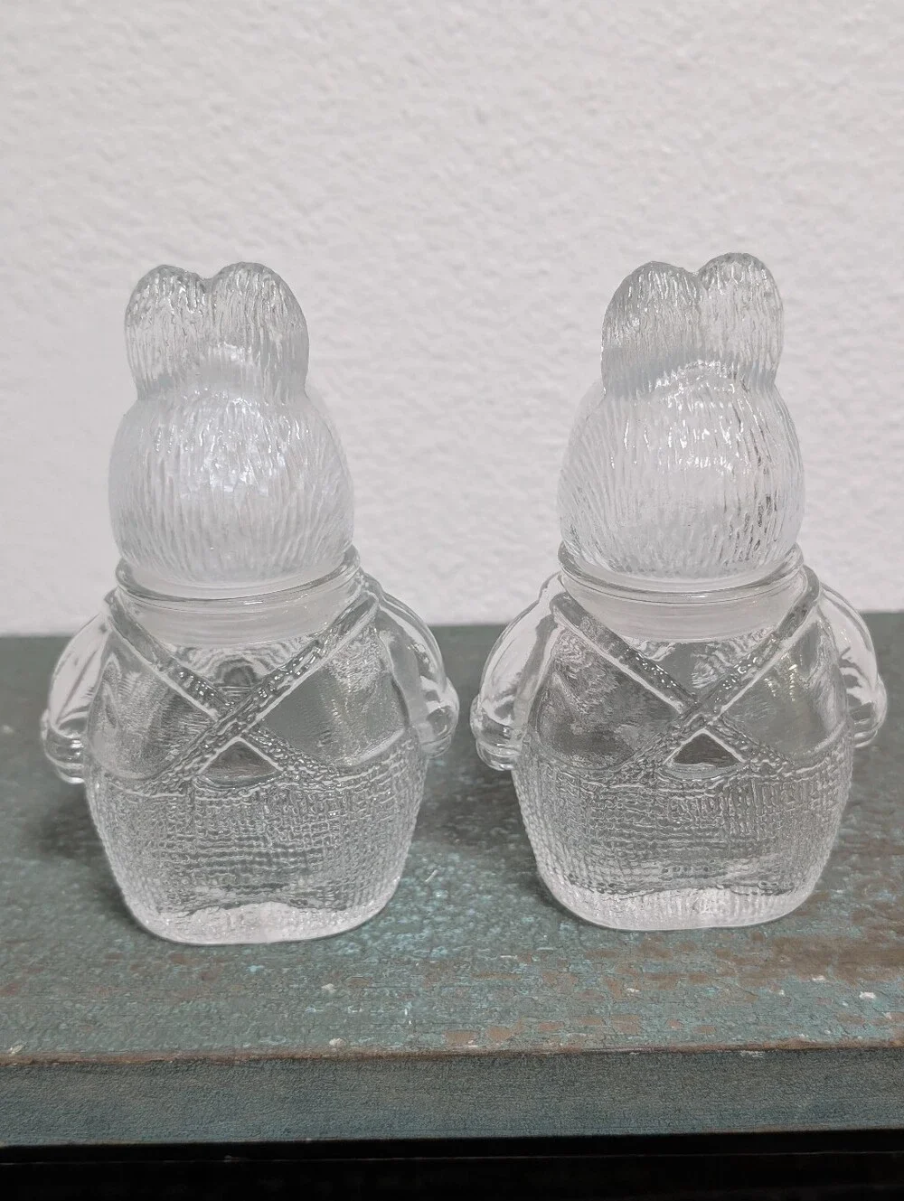 Set of 2 Clear Glass Easter Bunny Rabbit Small Canister Set 6.5